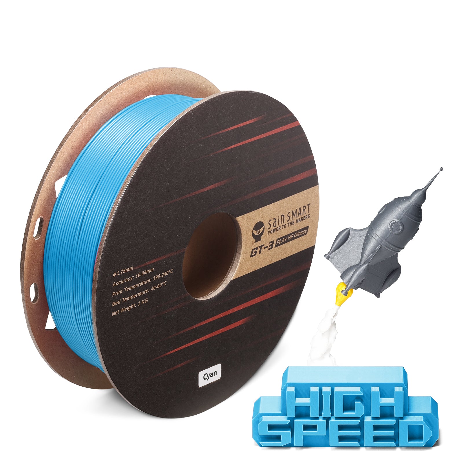 Product Image GT-3 High Speed Glossy PLA+ Filament 1.75mm, 1KG, ±0.04mm, Cyan/Magenta/Yellow/Silver