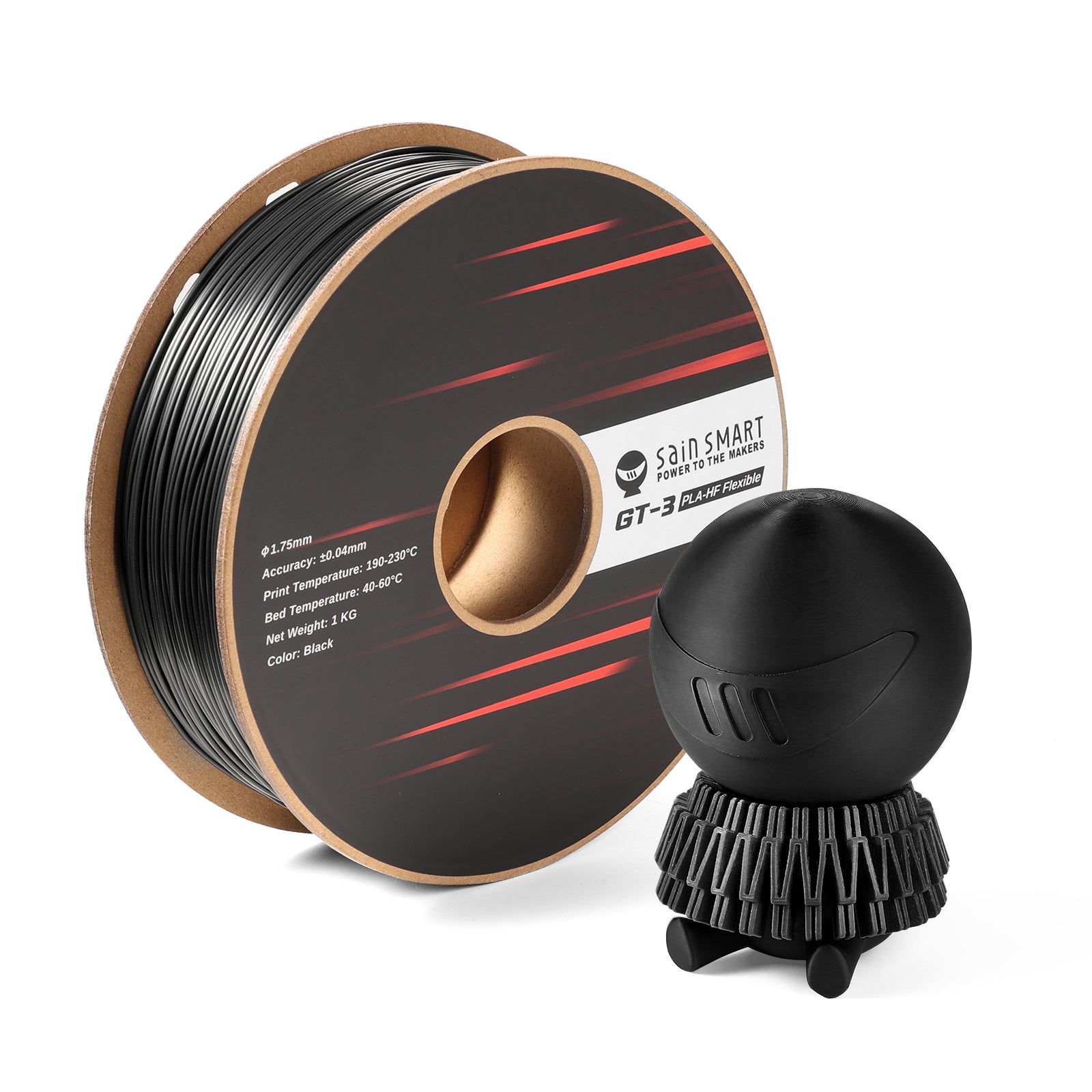 Product Image GT-3 High Flowability Flexible PLA Filament 1.75mm, 1KG, ±0.04mm, Black/White