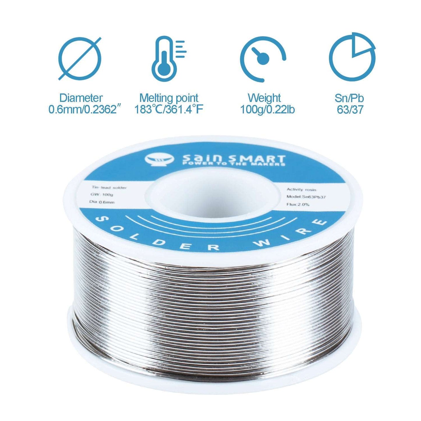 [Open Box] SainSmart Solder Wire | 0.6mm 100g | Sn63 Pb37