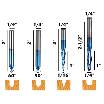 MRBC08, 1/4" Shank, End Mills CNC Router Bits, General Purpose, Nano Blue Coating, for Aluminum, Metal, Plastic, MDF & Wood, 8pcs