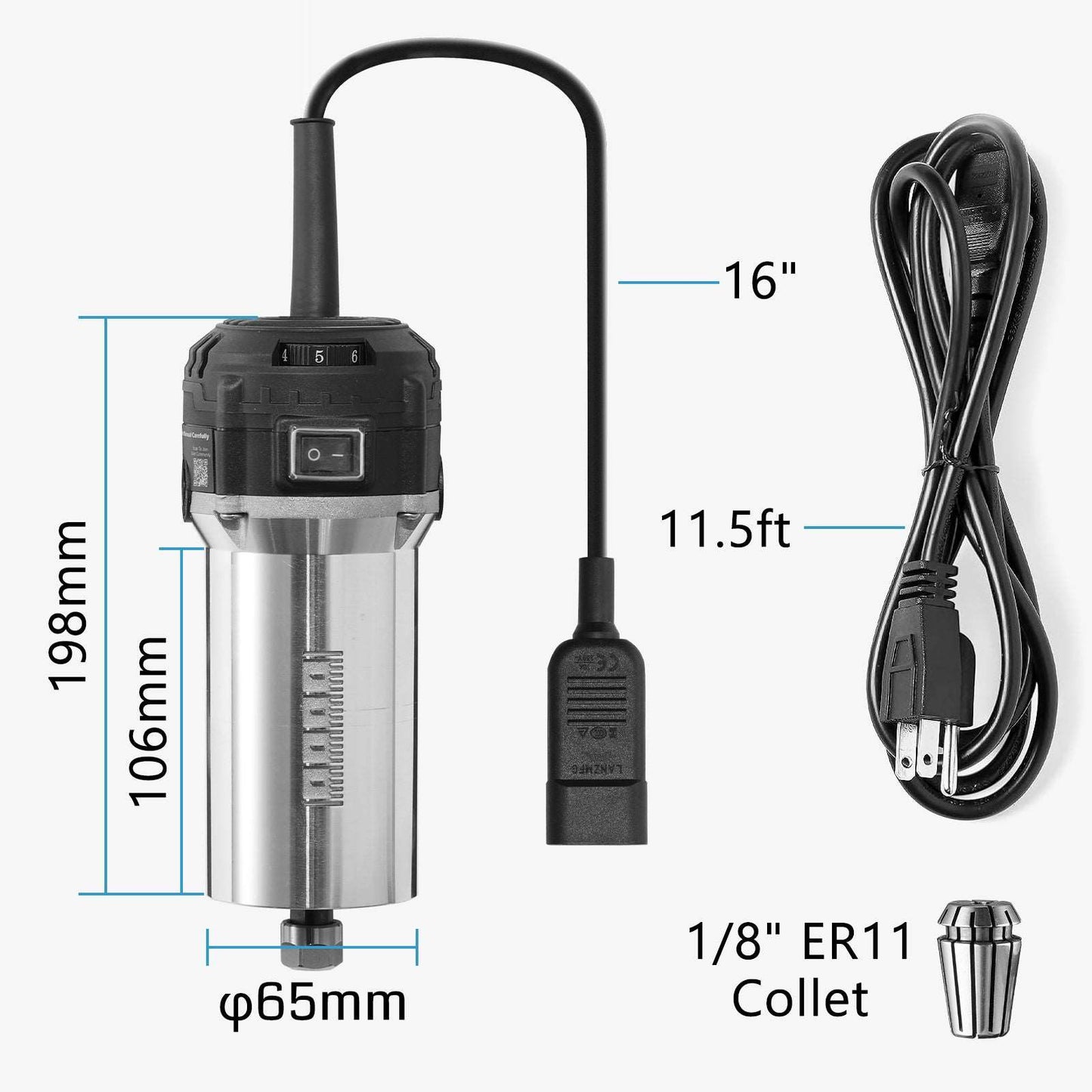 710W CNC Spindle Motor Trimmer Router, 65mm Diameter, 6 Variable Speeds 6500-30000RPM