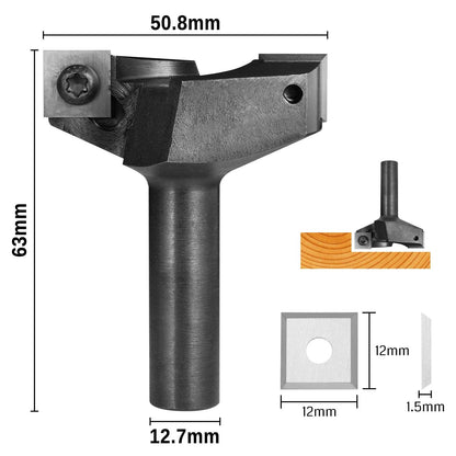 2RBE01A,1/2" Shank, Spoilboard Surfacing Router Bit, 2" Cutting Diameter, 2 Wings, CNC Milling Machine Slab Flattening Router Bit