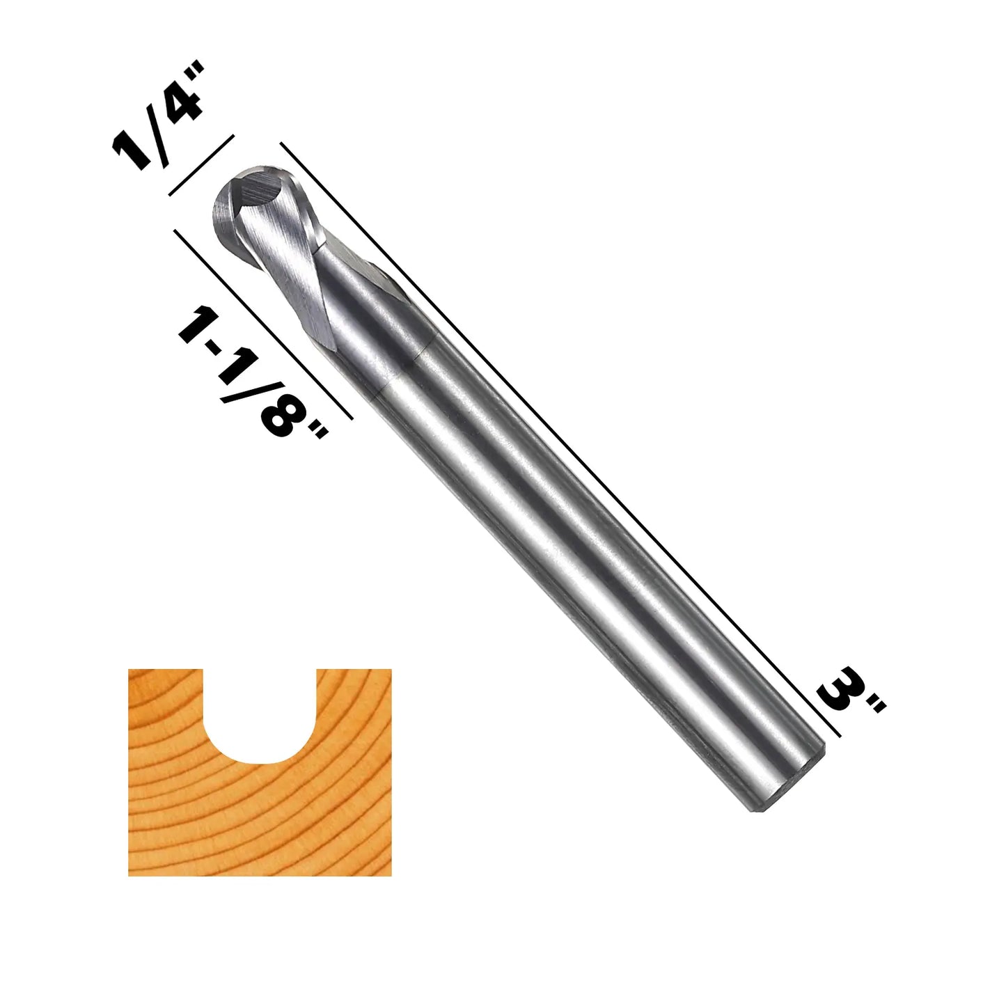 2BNC05, 1/4" Shank, 3”Overall Length, 2-Flute ball Nose,  End Mills CNC Router Bits, Stainless Steel Metal with TiAlN Coating, For Aluminum, Metal, Plastic, MDF & Wood, 5pcs