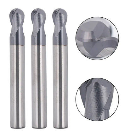 2BNC05, 1/4" Shank, 3”Overall Length, 2-Flute ball Nose,  End Mills CNC Router Bits, Stainless Steel Metal with TiAlN Coating, For Aluminum, Metal, Plastic, MDF & Wood, 5pcs