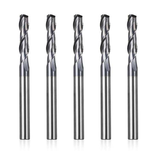 2FNC05, 1/4" Shank, 3”Overall Length, 2-Flute Flatl Nose, End Mills CNC Router Bits, Stainless Steel Metal with TiAlN Coating, For Aluminum, Metal, Plastic, MDF & Wood, 5pcs