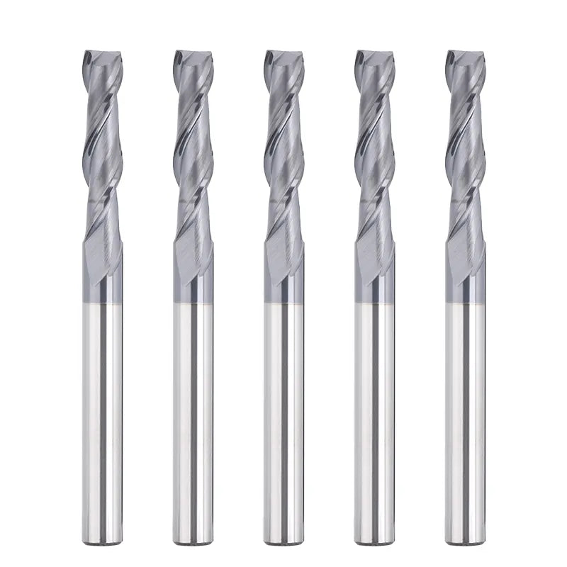 2FNC05, 1/4" Shank, 3”Overall Length, 2-Flute Flat End Mills CNC Router Bits, Stainless Steel Metal with TiAlN Coating, For Aluminum, Metal, Plastic, MDF & Wood, 5pcs