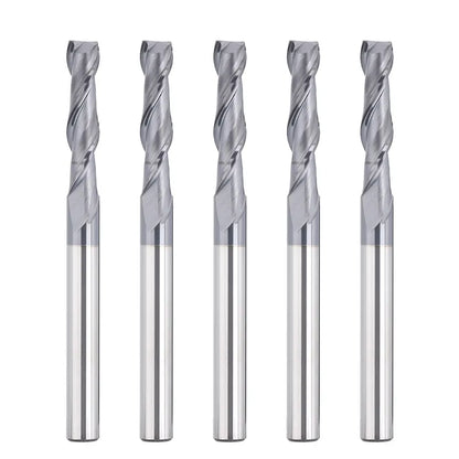 2FNC05, 1/4" Shank, 3”Overall Length, 2-Flute Flatl Nose, End Mills CNC Router Bits, Stainless Steel Metal with TiAlN Coating, For Aluminum, Metal, Plastic, MDF & Wood, 5pcs