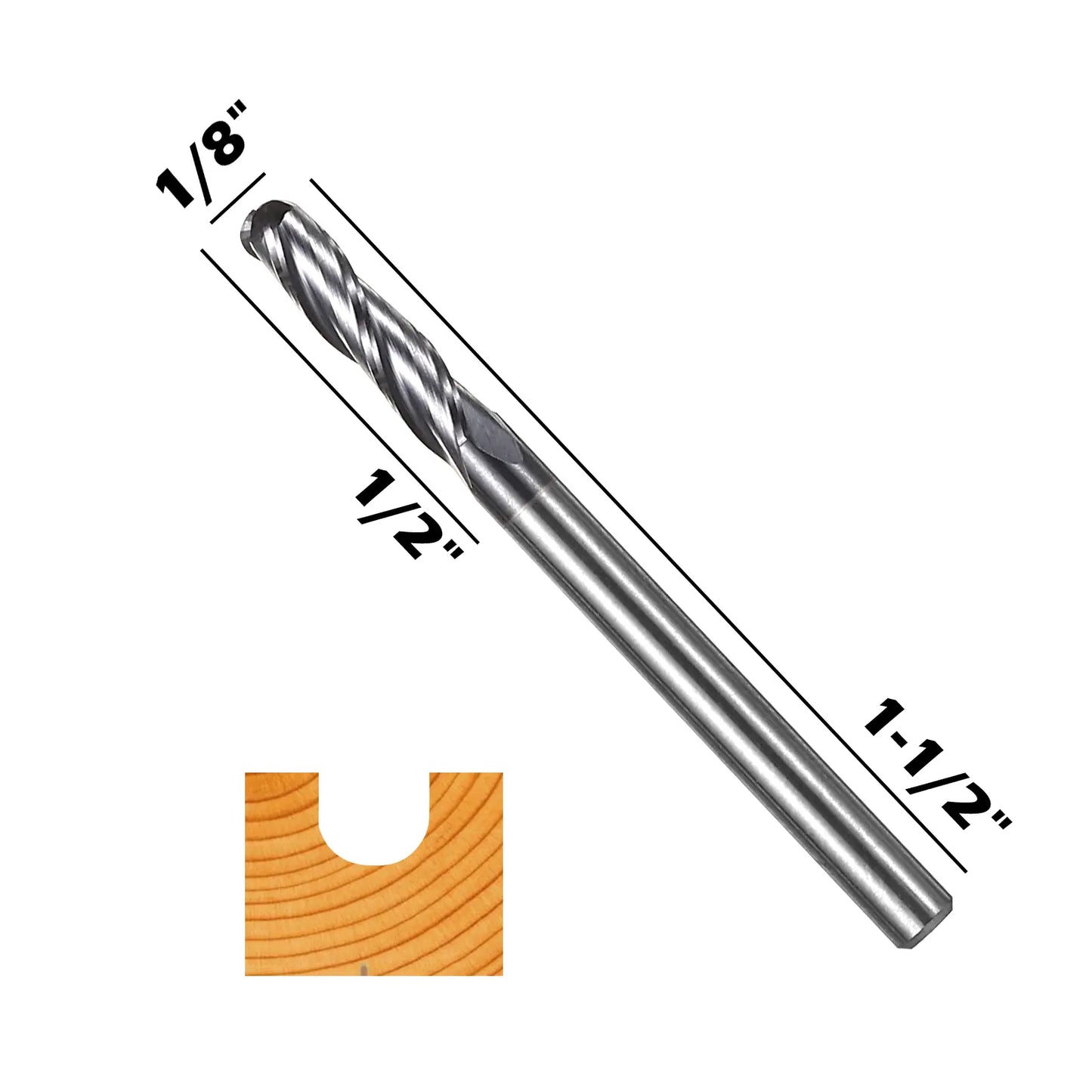 3BNB05, 1/8" Shank, 3-Flute ball Nose, 1-1/2”Overall Length, End Mills CNC Router Bits, General Purpose, Stainless Steel Metal TiAlN Coating,  For Aluminum, Metal, Plastic, MDF & Wood, 5pcs