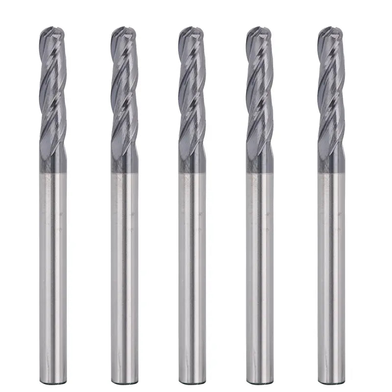 3BNB05, 1/8" Shank, 3-Flute ball Nose, 1-1/2”Overall Length, End Mills CNC Router Bits, General Purpose, Stainless Steel Metal TiAlN Coating,  For Aluminum, Metal, Plastic, MDF & Wood, 5pcs