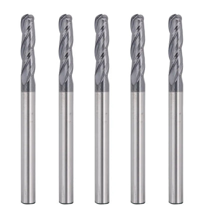 3BNB05, 1/8" Shank, 3-Flute ball Nose, 1-1/2”Overall Length, End Mills CNC Router Bits, General Purpose, Stainless Steel Metal TiAlN Coating,  For Aluminum, Metal, Plastic, MDF & Wood, 5pcs