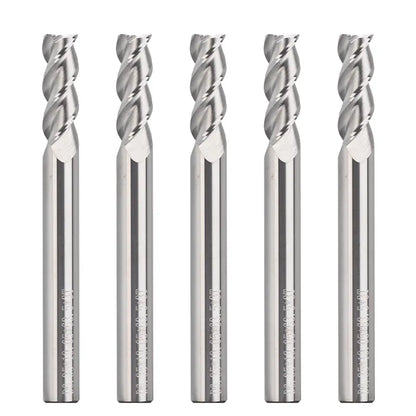 3EMLC05, 1/4" Shank, 3-Flute Flat Nose End Mills CNC Router Bits, 3-1/2” Length, for Aluminum, Plastic, MDF & Wood, 5Pcs