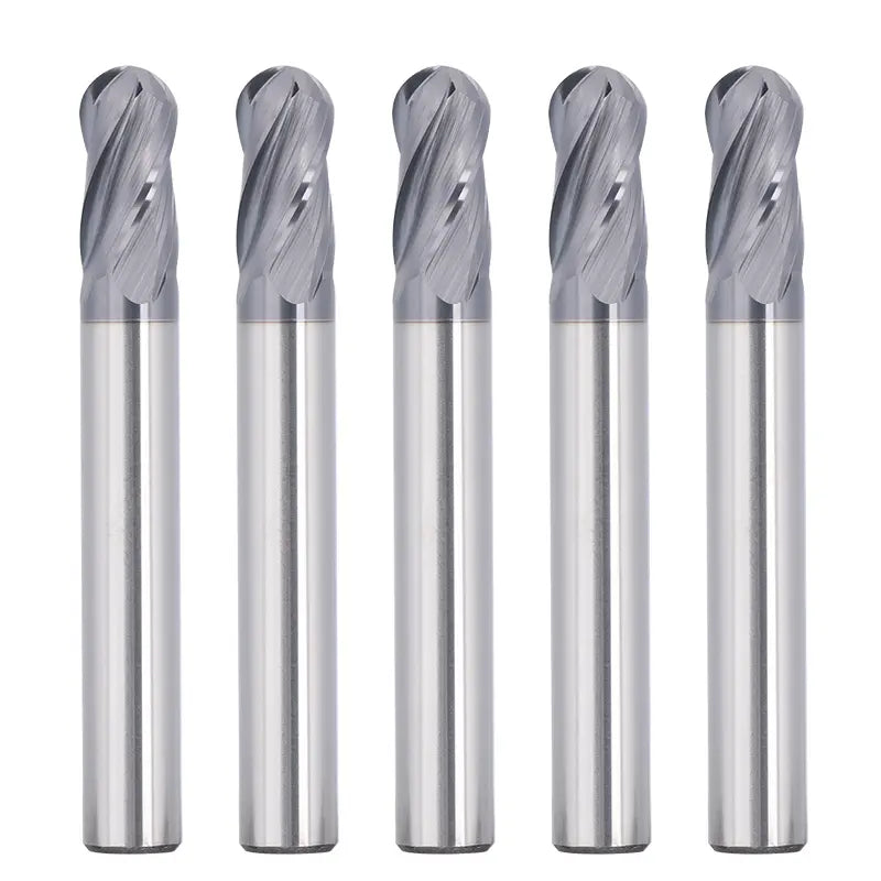 4BNC05, 1/4" Shank, 4-Flute Ball Nose, 3”Overall Length, End Mills CNC Router Bits, Stainless Steel Metal with TiAlN Coating, For Aluminum, Metal, Plastic, MDF & Wood, 5pcs