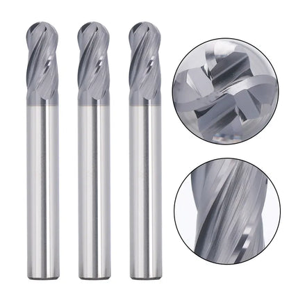 4BNC05, 1/4" Shank, 4-Flute Ball Nose, 3”Overall Length, End Mills CNC Router Bits, Stainless Steel Metal with TiAlN Coating, For Aluminum, Metal, Plastic, MDF & Wood, 5pcs