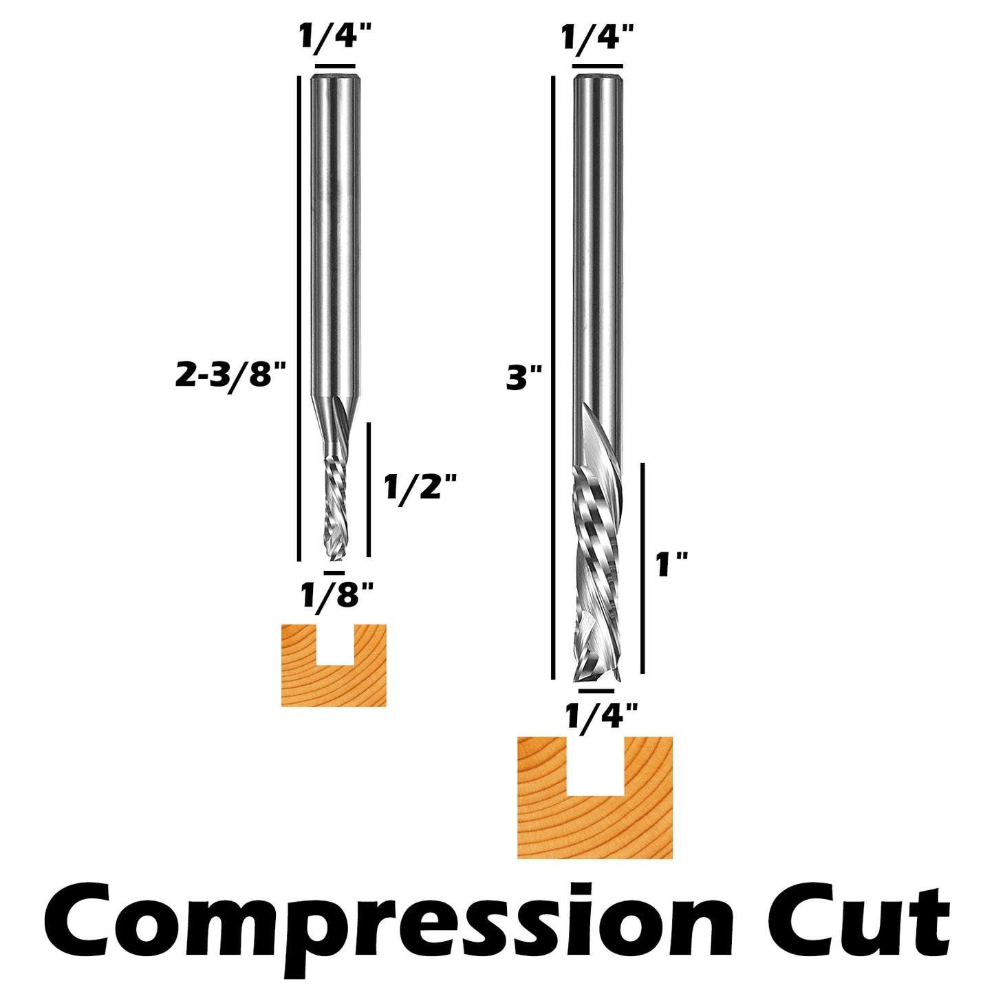 DSBC05, 1/4" Shank, 2-Flute Milling Carving Bit Set, Down Cut & Compression Cut, End Mills CNC Router Bits, For Tool for Aluminum, Metal, Plastic, MDF & Wood, 5pcs