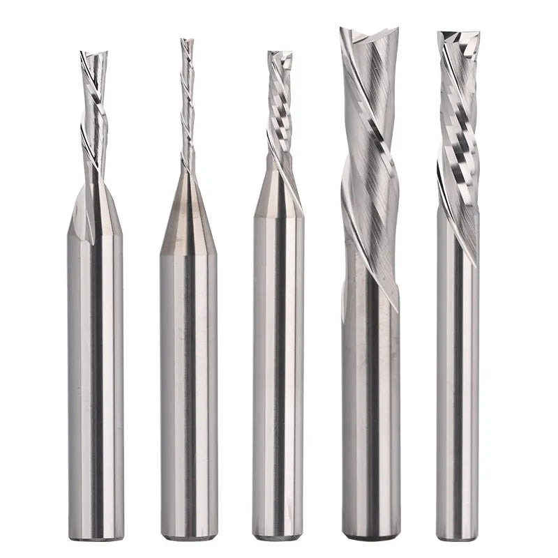 DSBC05, 1/4" Shank, 2-Flute Milling Carving Bit Set, Down Cut & Compression Cut, End Mills CNC Router Bits, For Tool for Aluminum, Metal, Plastic, MDF & Wood, 5pcs