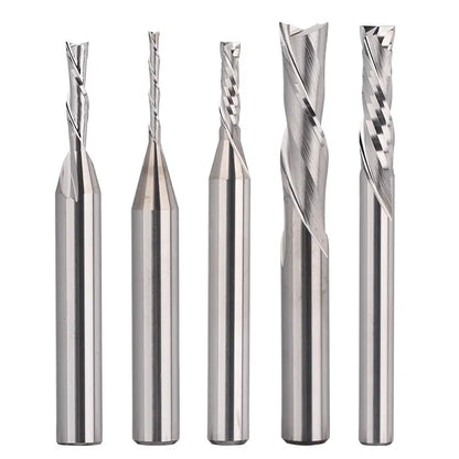 DSBC05, 1/4" Shank, 2-Flute Milling Carving Bit Set, Down Cut & Compression Cut, End Mills CNC Router Bits, For Tool for Aluminum, Metal, Plastic, MDF & Wood, 5pcs