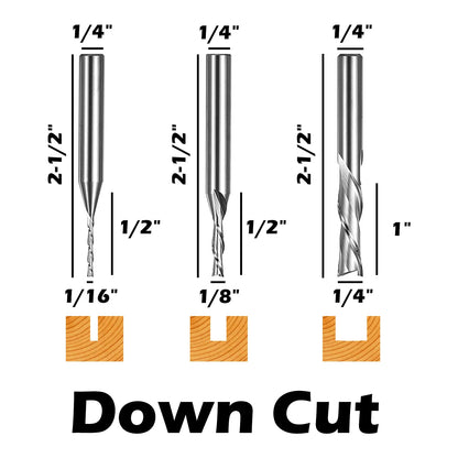 DSBC05, 1/4" Shank, 2-Flute Milling Carving Bit Set, Down Cut & Compression Cut, End Mills CNC Router Bits, For Tool for Aluminum, Metal, Plastic, MDF & Wood, 5pcs