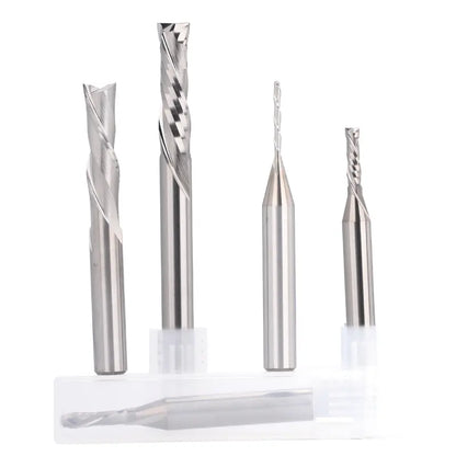 DSBC05, 1/4" Shank, 2-Flute Milling Carving Bit Set, Down Cut & Compression Cut, End Mills CNC Router Bits, For Tool for Aluminum, Metal, Plastic, MDF & Wood, 5pcs