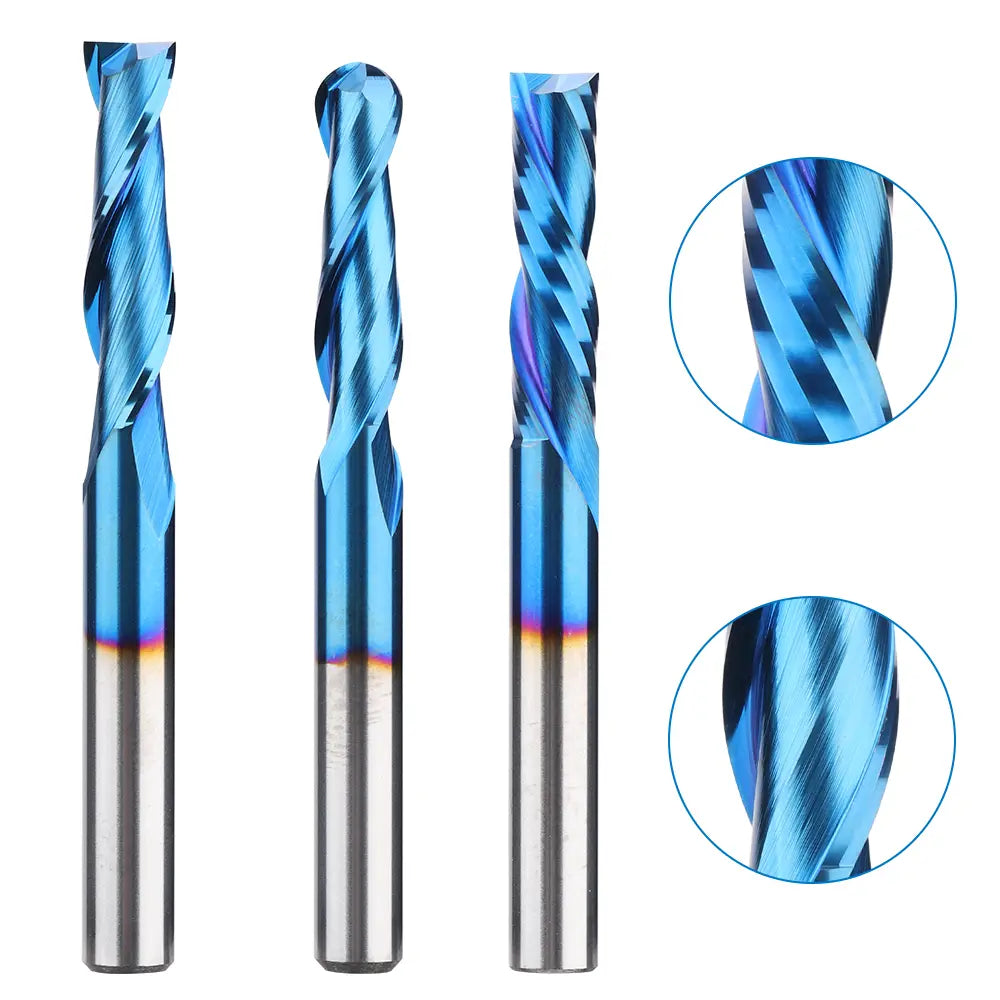 MRBC08, 1/4" Shank, End Mills CNC Router Bits, General Purpose, Nano Blue Coating, for Aluminum, Metal, Plastic, MDF & Wood, 8pcs