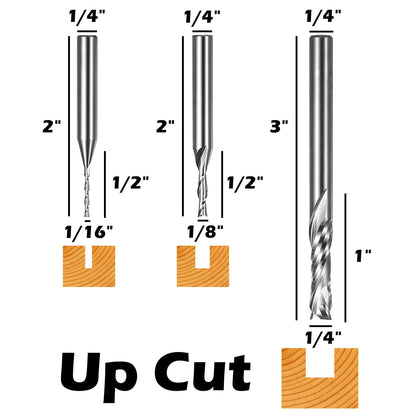 USBC05, 1/4" Shank, Up Cut & Compression Cut, 2-Flute Milling Carving Bit Set, End Mills CNC Router Bits, For Aluminum, Metal, Plastic, MDF & Wood, 5pcs