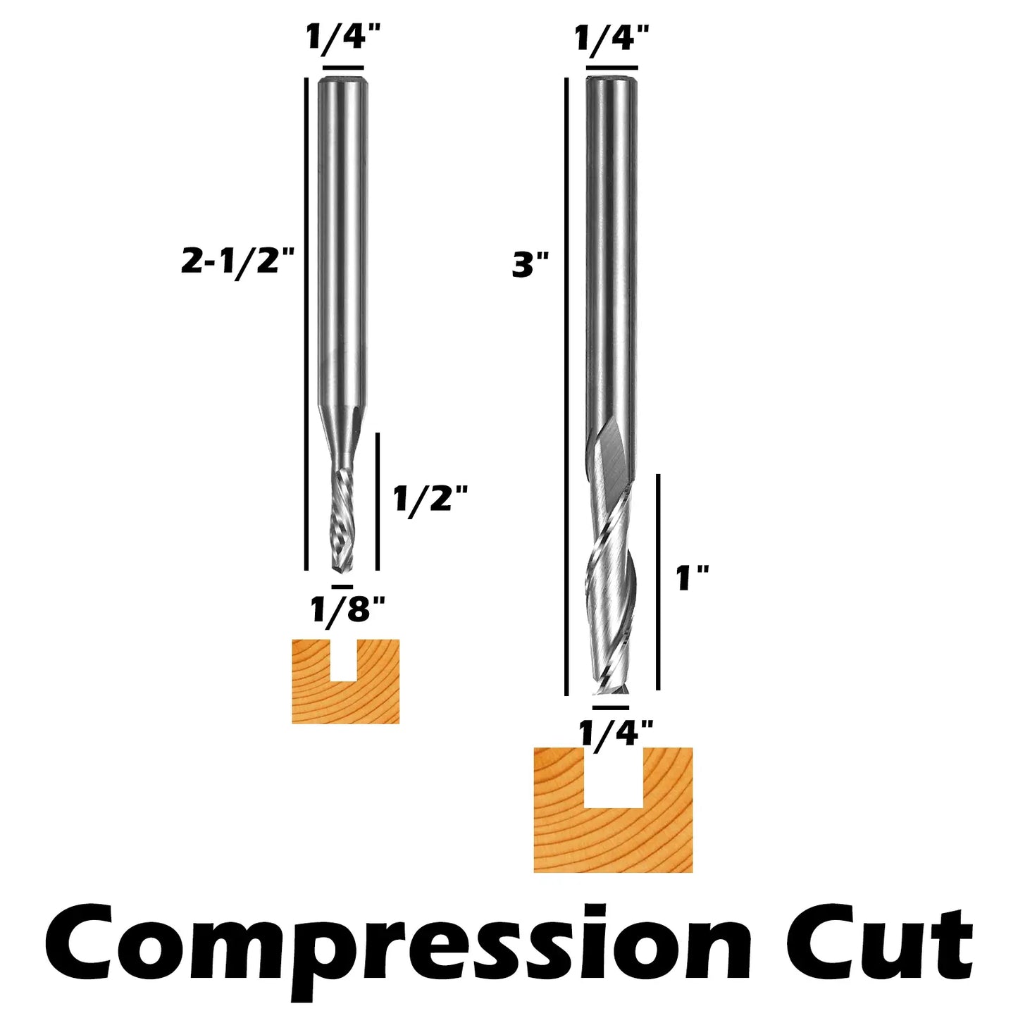 USBC05, 1/4" Shank, Up Cut & Compression Cut, 2-Flute Milling Carving Bit Set, End Mills CNC Router Bits, For Aluminum, Metal, Plastic, MDF & Wood, 5pcs