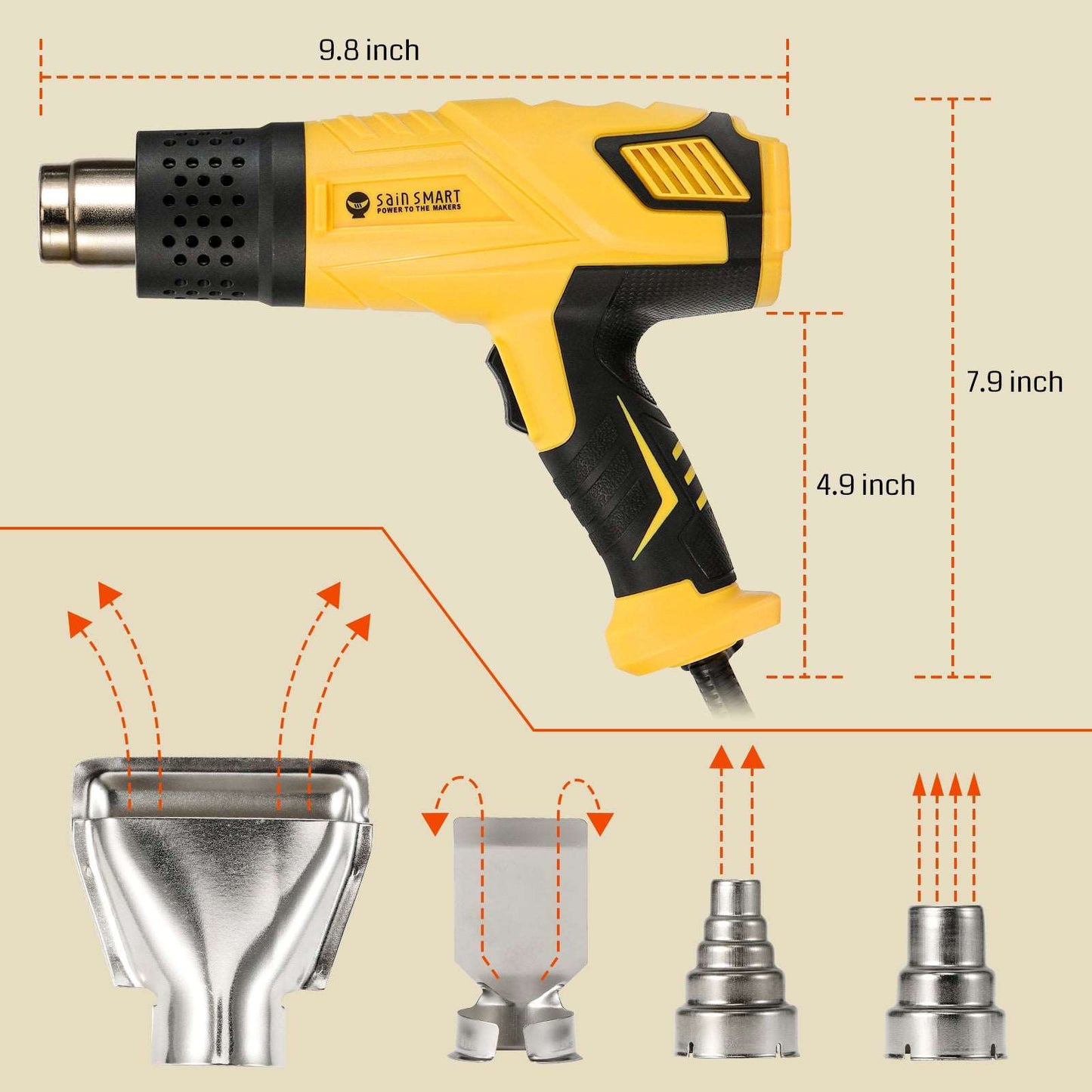 1800W Heat Gun, Visible Dual Temp Setting, for Crafts, Stripping Paint, and Shrink Wrapping