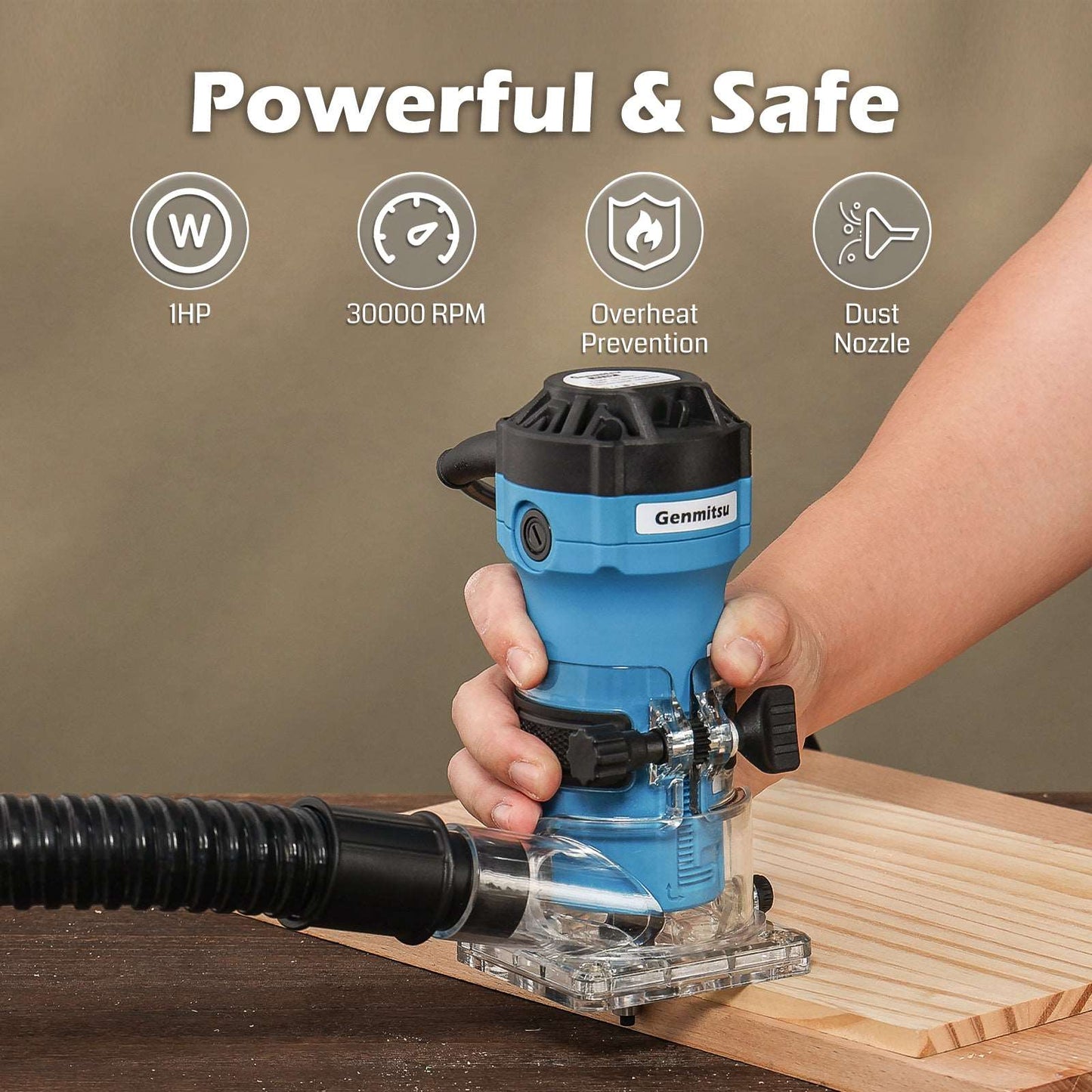 1-1.25 HP, Φ65mm Palm Trimmer Router, Compact Router Wood Tool With Fixed Base