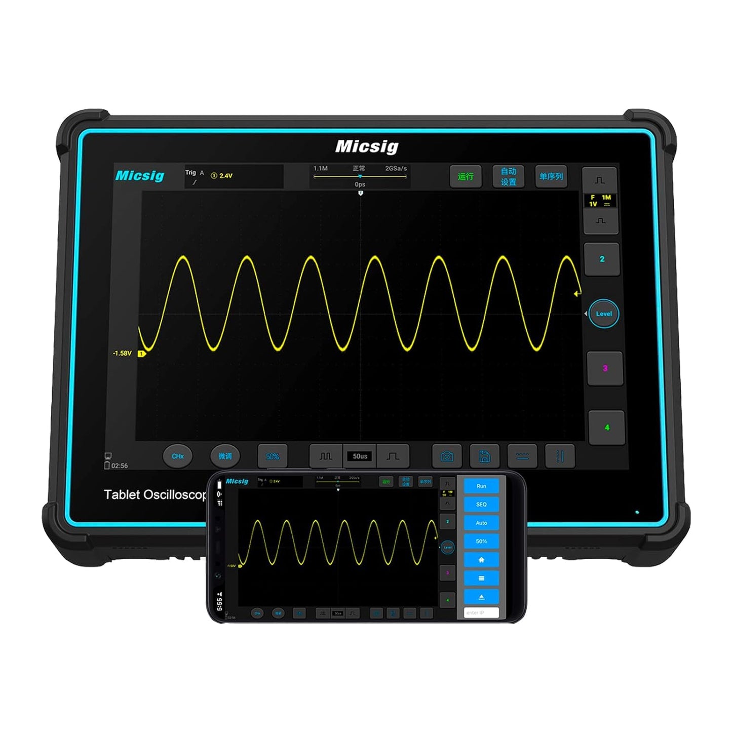 Micsig Oscilloscope TO2002, 2 Channels 200Mhz Bandwidth 1GSa/s Sampling Rate, 10" Touch Screen