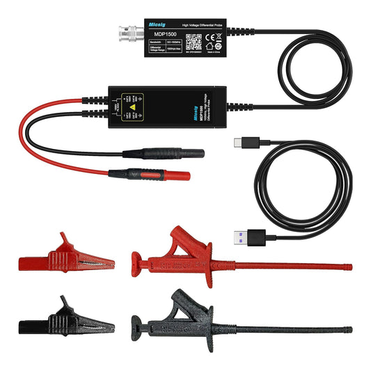 Micsig MDP1500 High Voltage Differential Probe Kit, 3.5ns Rise Time 10X/100X Attenuation Rate Oscilloscope Probe Kit Accessory, 1500V 100MHz