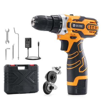 Cordless Drill Rechargeable Driver Kit, 3/8" Keyless All-Metal Chuck, with Metal Nibbler Drill Attachment