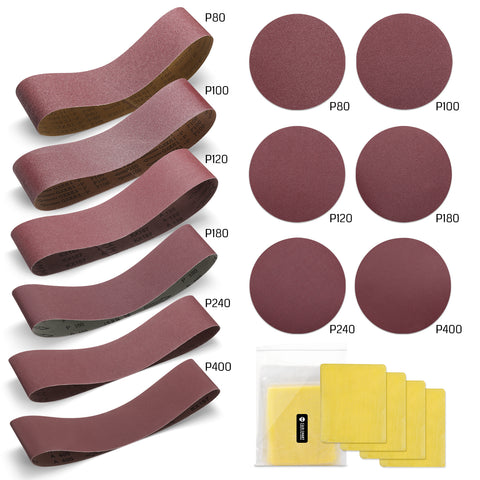 DB30A, Aluminum Oxide Sanding Belts, Sanding Disc, Tack Cloth, Sanding Tool Set for Woodworking