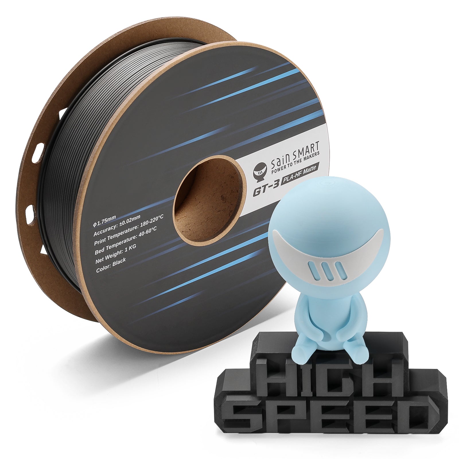 Bundle Product ImageGT-3 High Speed Matte PLA Filament 1.75mm, 1KG, ±0.02mm, Black/White/Teal/Mint/Red/Grey