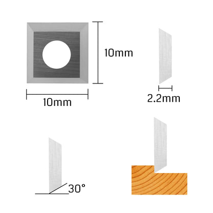 RSCI10A Router Bit Replacement Cutter Accessories set, 10x10x2.2mm, 30° Cutting Angle, Square Shape Tungsten Carbide, 10pcs