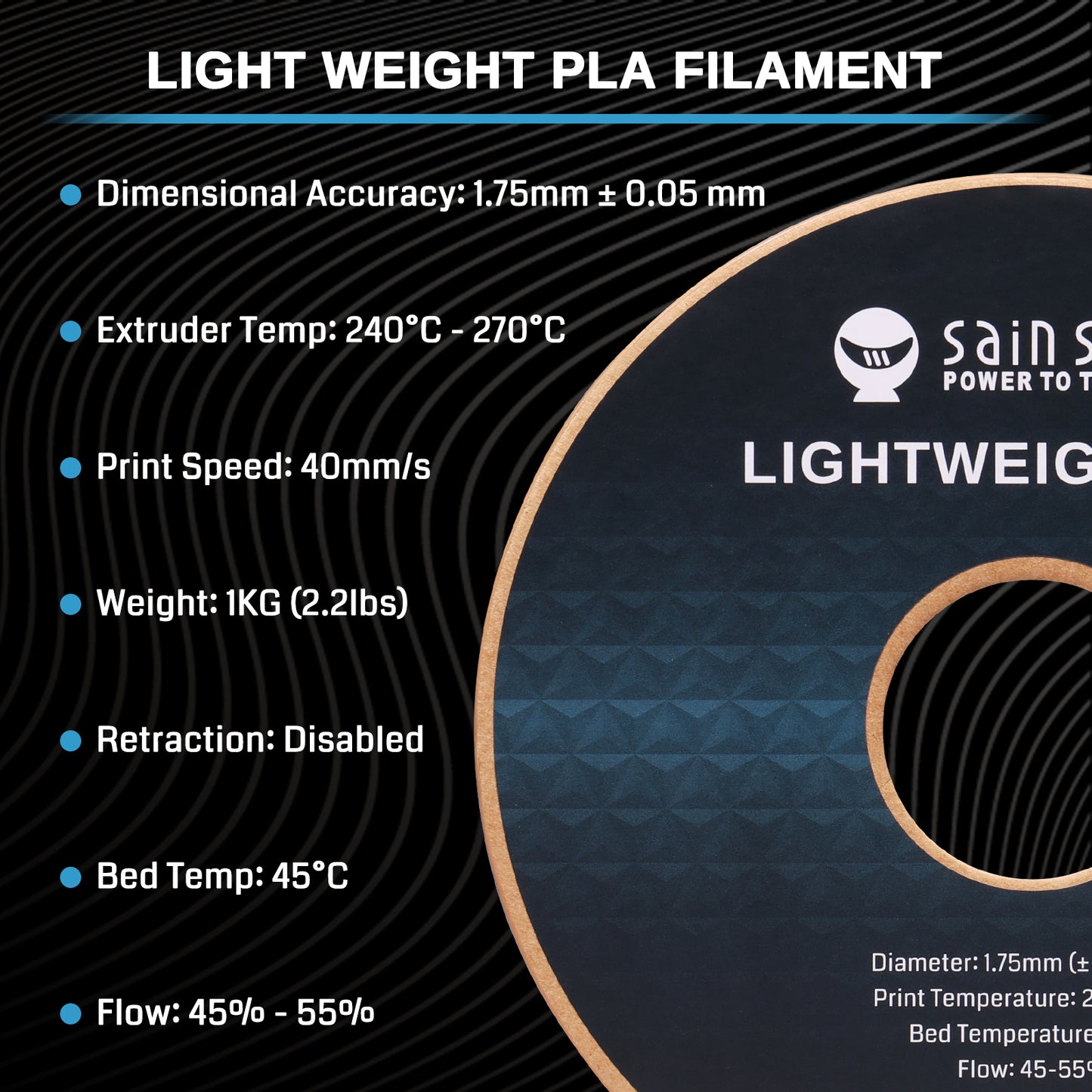 LW-PLA Filament, 1.75mm, Black & White, 1KG, Lightweight Low-Density Active Foaming for 3D Print RC Planes Drone Parts