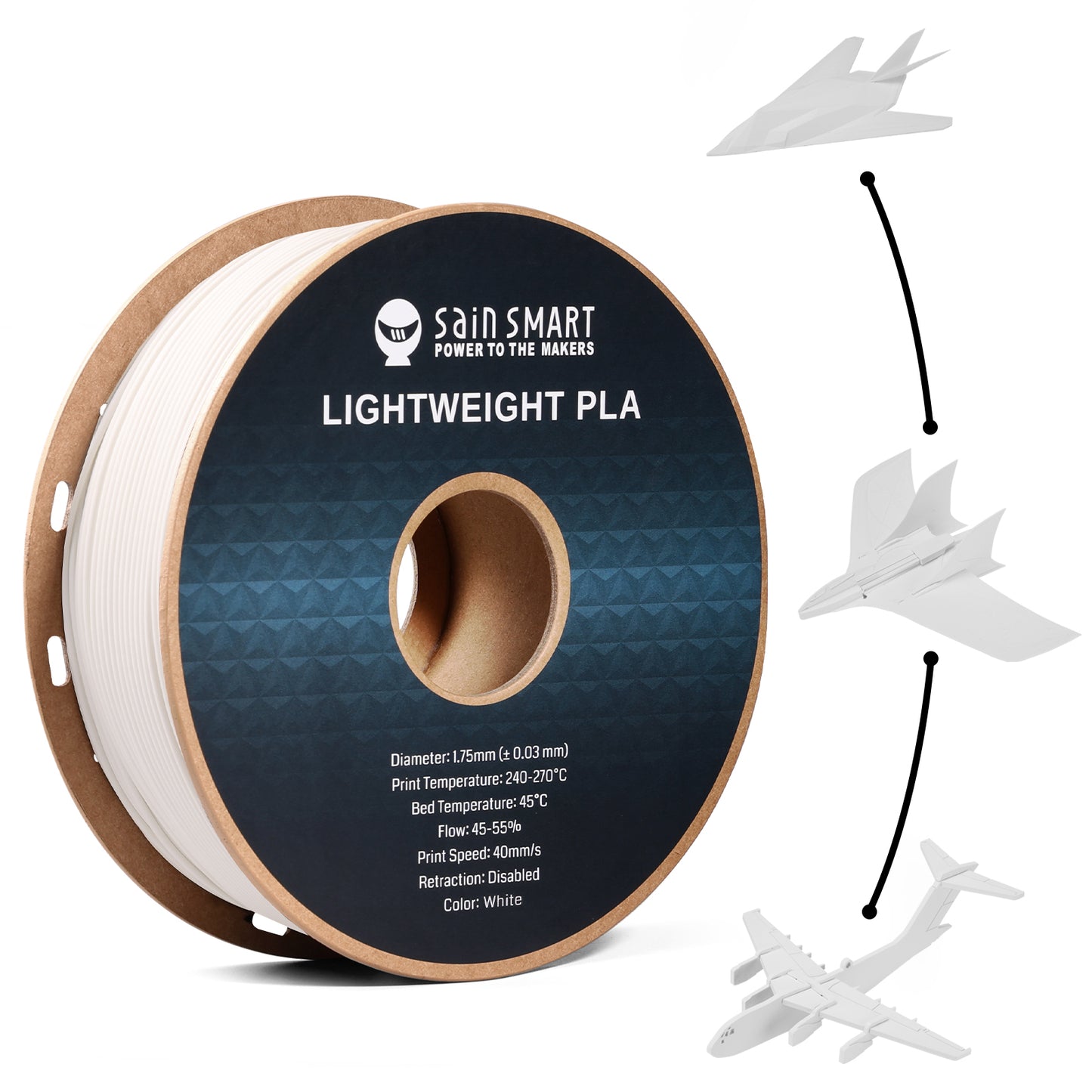 LW-PLA Filament, 1.75mm, Black & White, 1KG, Lightweight Low-Density Active Foaming for 3D Print RC Planes Drone Parts