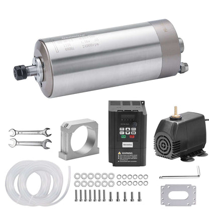 1.5KW-2.2KW Water Cooled Spindle Motor Kit, with VFD & Water Pump, Φ80mm Aluminum Clamp Mount, ER11 Collet, 0.003mm Accuracy for CNC Router Machine