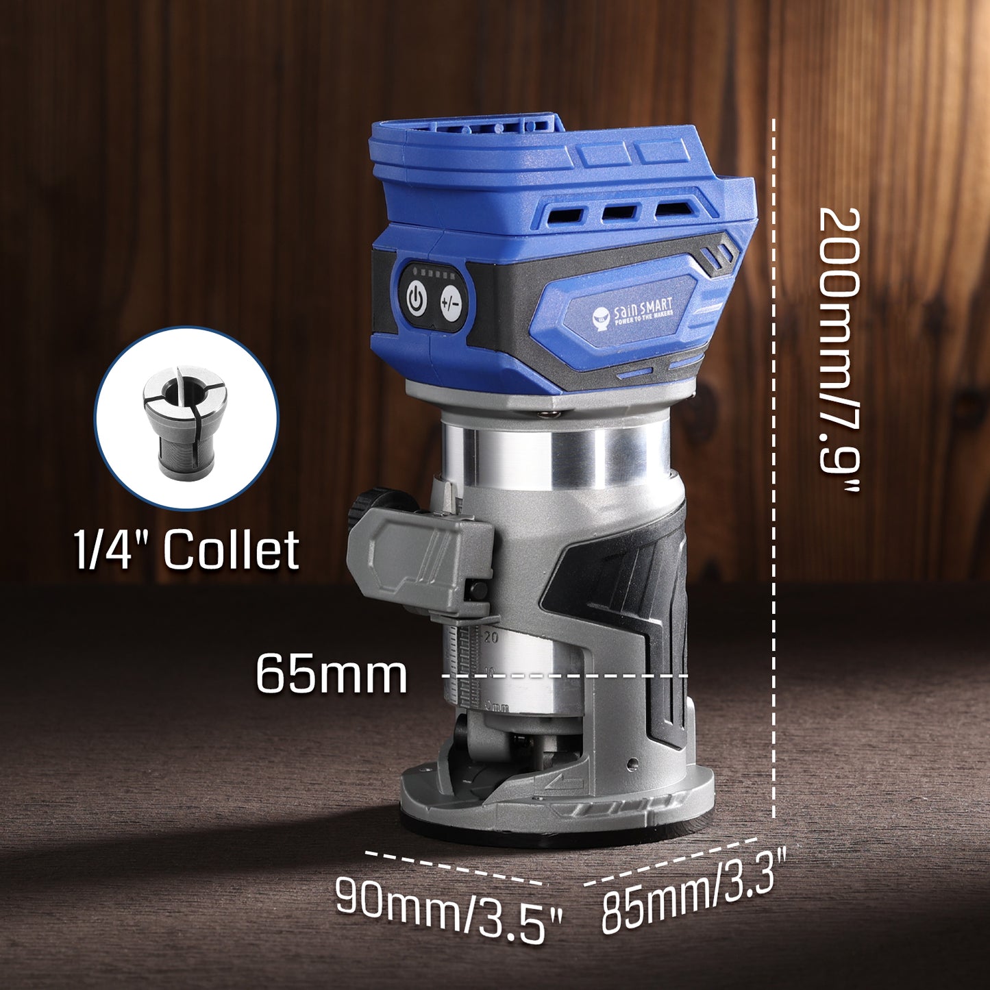 Φ65mm 28000RPM Max Cordless Trimmer Router, 5 Level Speeds, Brushless Compact Router, 1/4” Collet, for CNC Woodworking & DIY Project, Fixed Base