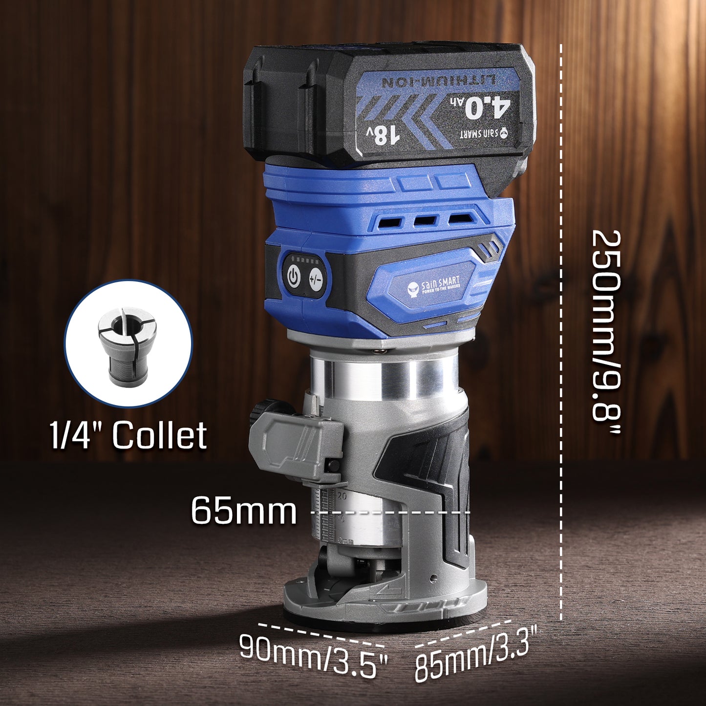 Φ65mm 28000RPM Max Cordless Trimmer Router, 5 Level Speeds, Brushless Compact Router, 1/4” Collet, for CNC Woodworking & DIY Project, Fixed Base