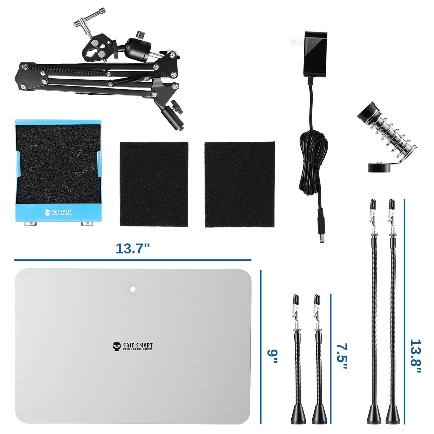 Magnetic Helping Hands Soldering, with Solder Fume Extractor, 360 Hot Air Gun Holder, 13.7" x 9" Heavy Duty Base Plate, Flexible Arms, Third Hand Tool for Soldering Station