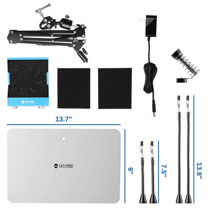 Magnetic Helping Hands Soldering, with Solder Fume Extractor, 360 Hot Air Gun Holder, 13.7" x 9" Heavy Duty Base Plate, Flexible Arms, Third Hand Tool for Soldering Station