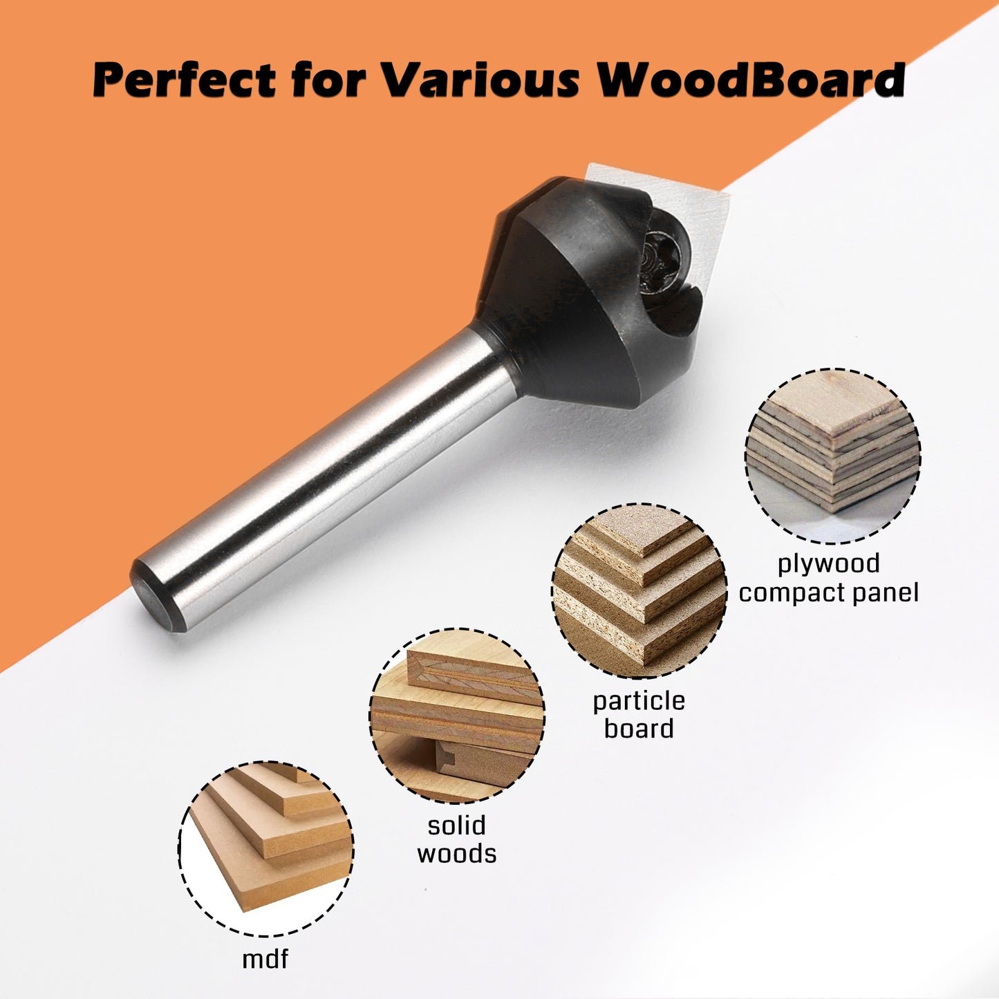 VG01-03, Φ1/4''-1/2'' Shank, Φ16.9-51.6mm Cutting Diameter, 90°-120° V-Groove CNC Router Bit, 1pc