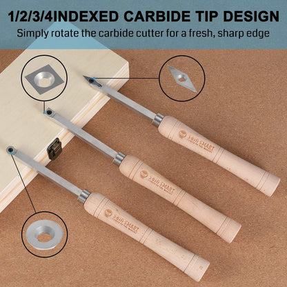 3pcs Carbide Wood Lathe Turning Tool Set