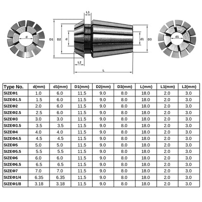 ER11 Precision Spring Collet Set, 7Pcs & 15 Pcs