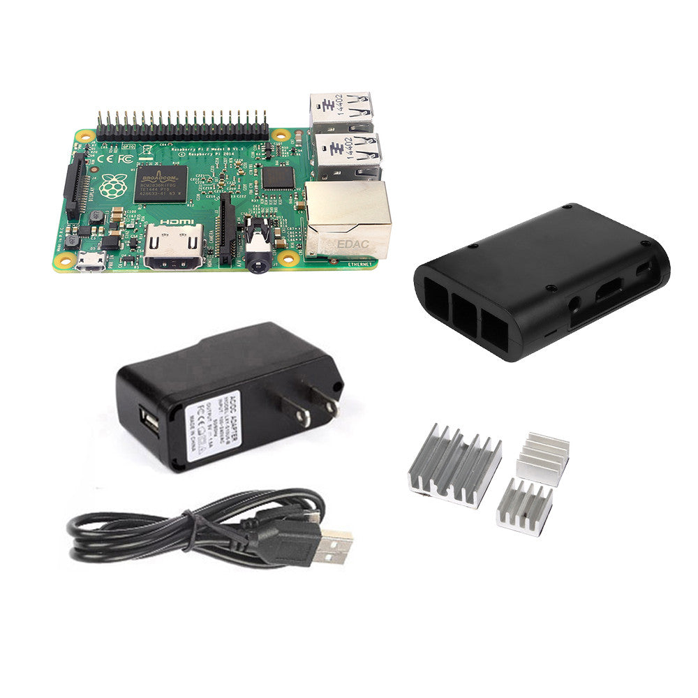 [Discontinued] Raspberry Pi 2 Model B Starter Kit with ABS Black Case, 3x Heatsink, USB Power Supply On Sale