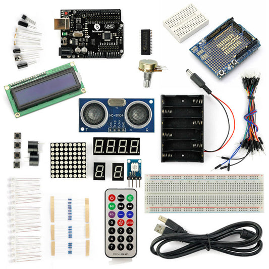 [Discontinued] SainSmart UNO Project Basic Starter Kit with Tutorial for Arduino(UNO R3 & 1602 LCD & Prototype Shield & HC-SR04 Distance Sensor)