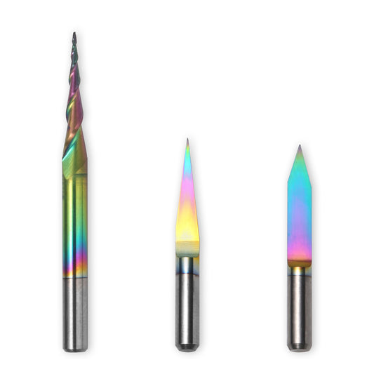 EM03A, V-shape, Chromatic Coating, 1/8" Shank, Strong Durable for Metal Carving End Mills, 3Pcs