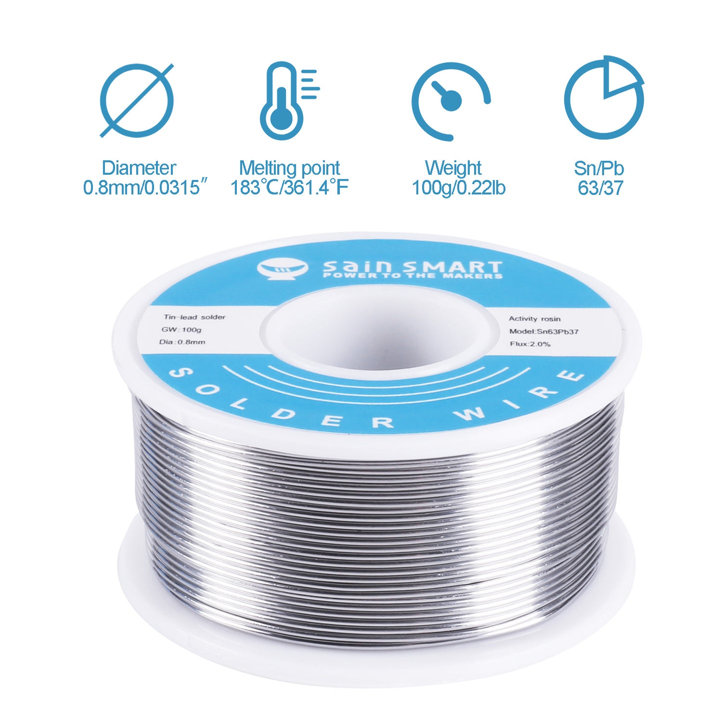 SainSmart Solder Wire | 0.8mm 100g | Sn63 Pb37