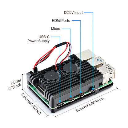 [Discontinued] SainSmart Aluminum Alloy Case for Raspberry Pi 4B with Dual Cooling Fan