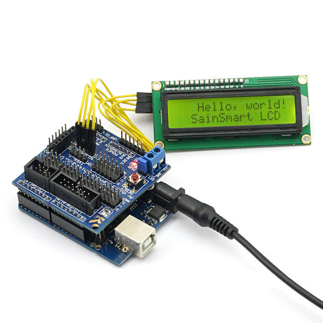 [Discontinued] SainSmart UNO + Sensor V5 + IIC LCD1602 Y-G Module Display For Arduino UNO MEGA R3