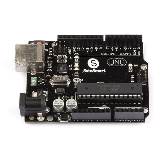 [Discontinued] SainSmart UNO R3 ATmega328P Development Board + USB Cable + Black Transparent Hard Case Enclosure, Compatible With Arduino